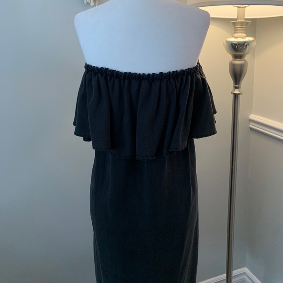 Zara Off-the-Shoulder Faded Black Ruffled Mini Black Dress Size XS - Picture 7 of 10